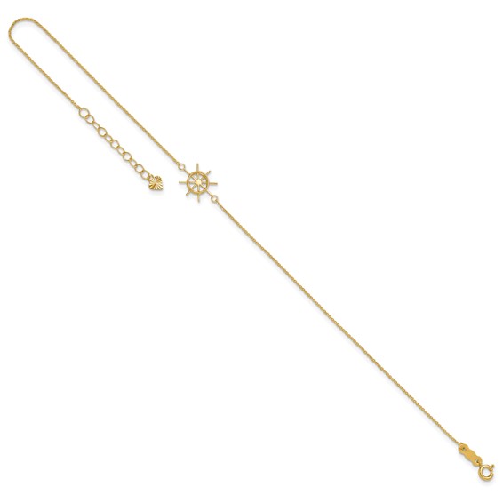 14k Ships Wheel 9 inch Plus 1 inch Extender - Total 10 inch Anklet