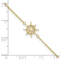 14K Yellow Gold Ships Wheel Plus 1 Inch Extender - Total 10 Inch Anklet, 9" view 5
