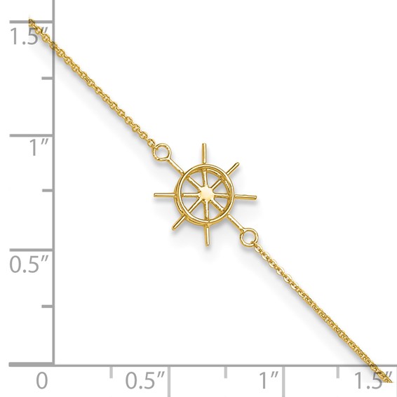 14k Ships Wheel 9 inch Plus 1 inch Extender - Total 10 inch Anklet
