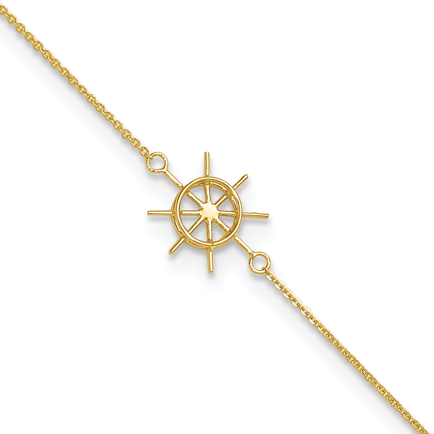 14k Gold 10 Inch Ships Wheel Anklet with Extender ANK285