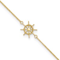 14K Yellow Gold Ships Wheel Plus 1 Inch Extender - Total 10 Inch Anklet, 9" view 1