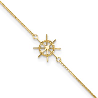 14k Ships Wheel 9 inch Plus 1 inch Extender - Total 10 inch Anklet