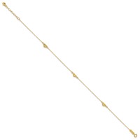 14K Yellow Gold Polished Diamond-cut Triple Puffed Hearts Plus 1 Inch Extender - Total 10 Inch Anklet, 9" view 2