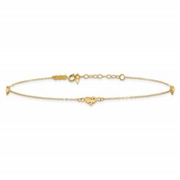 14K Yellow Gold Polished Diamond-cut Triple Puffed Hearts Plus 1 Inch Extender - Total 10 Inch Anklet, 9" view 3