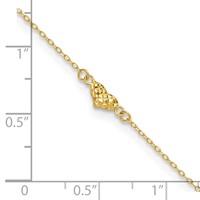 14K Yellow Gold Polished Diamond-cut Triple Puffed Hearts Plus 1 Inch Extender - Total 10 Inch Anklet, 9" view 4