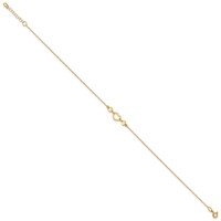 14K Yellow Gold Polished Open Heart Plus 0.75 Inch Extender - Total 10.75 Inch Anklet, 10" view 2
