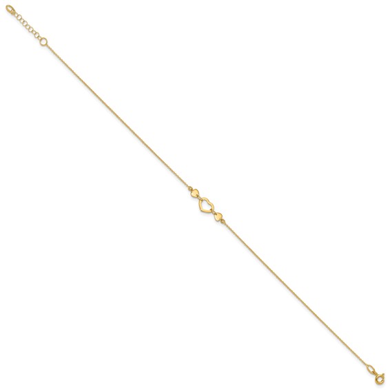 14k Polished Open Heart 10 inch Plus 0.75 inch Extender - Total 10.75 inch Anklet