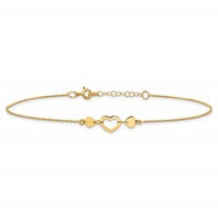 14K Yellow Gold Polished Open Heart Plus 0.75 Inch Extender - Total 10.75 Inch Anklet, 10" view 3