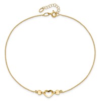 14K Yellow Gold Polished Open Heart Plus 0.75 Inch Extender - Total 10.75 Inch Anklet, 10" view 5