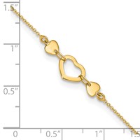 14K Yellow Gold Polished Open Heart Plus 0.75 Inch Extender - Total 10.75 Inch Anklet, 10" view 4