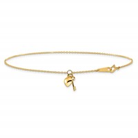 14K Yellow Gold Cable Chain Anklet with Puffed Heart and Key Dangle Plus 1 Inch Extender - Total 10 Inch, 9" view 3
