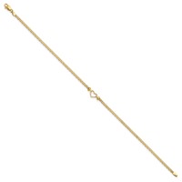 14K Yellow Gold Polished Open Heart and Bismark Chain Anklet - 9in view 2