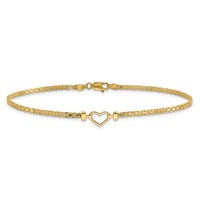14K Yellow Gold Polished Open Heart and Bismark Chain Anklet - 9in view 3