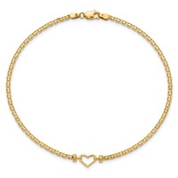 14K Yellow Gold Polished Open Heart and Bismark Chain Anklet - 9in view 5