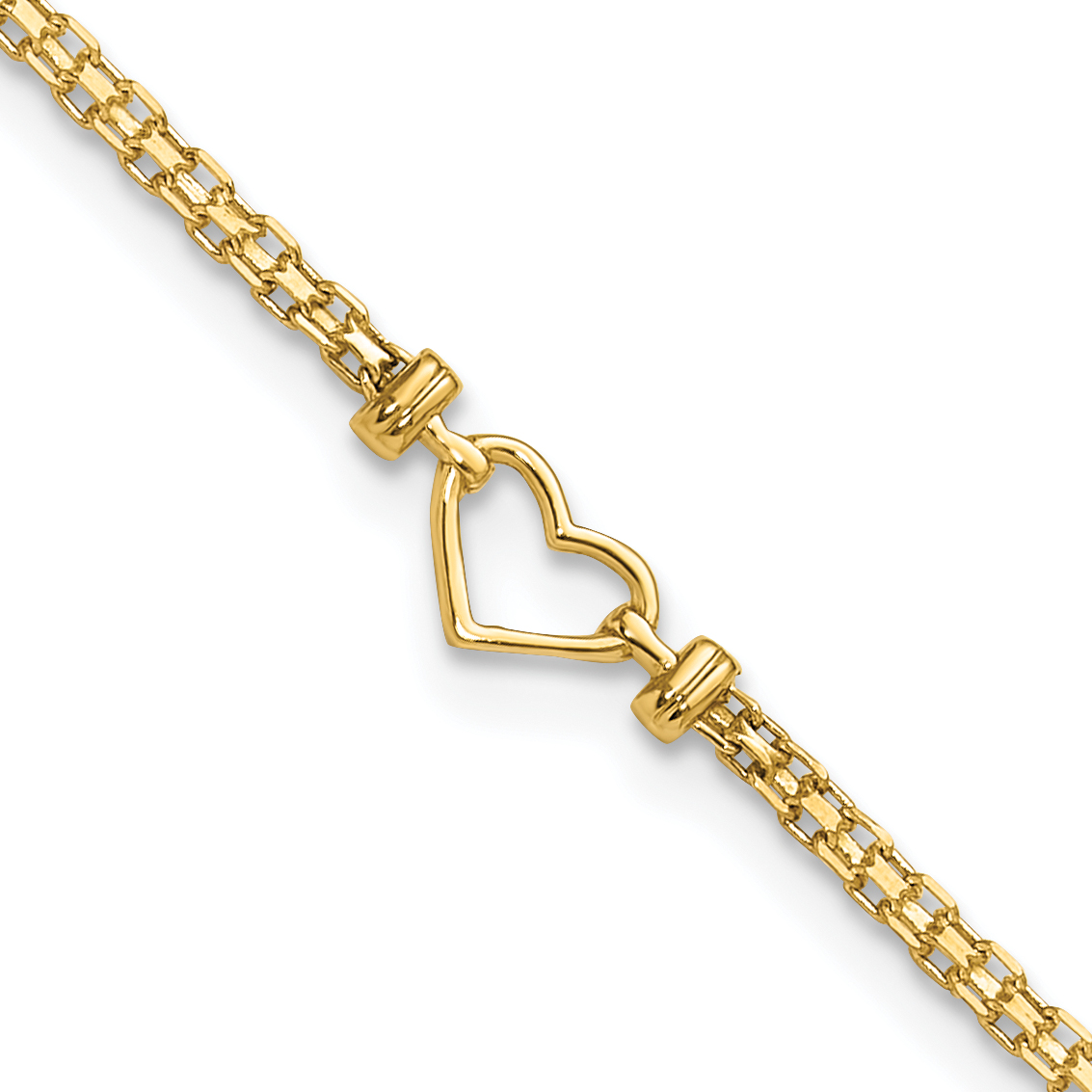 14k Polished Open Heart and Bismark Chain 10 inch Anklet ANK29 ...