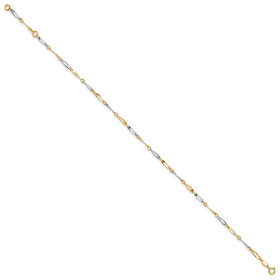 14k Two-Tone Polished Oval Twist Link 9 inch Plus 1 inch Extender - Total 10 inch Anklet