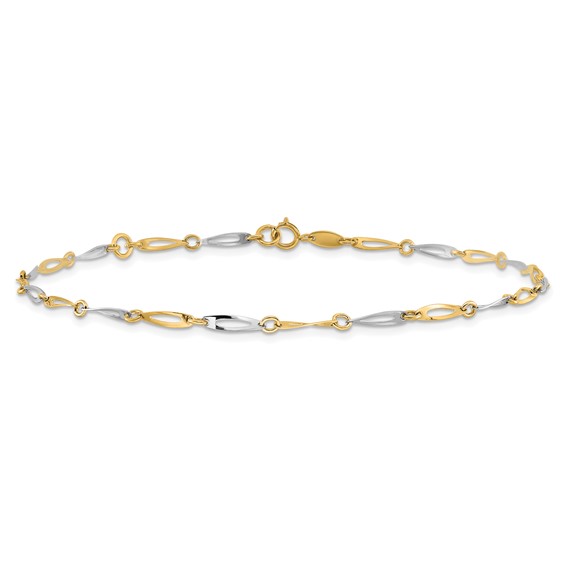 14k Two-Tone Polished Oval Twist Link 9 inch Plus 1 inch Extender - Total 10 inch Anklet
