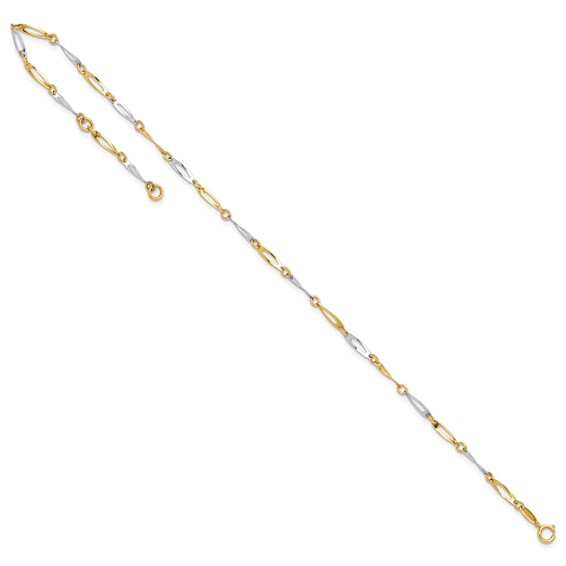 14k Two-Tone Polished Oval Twist Link 9 inch Plus 1 inch Extender - Total 10 inch Anklet