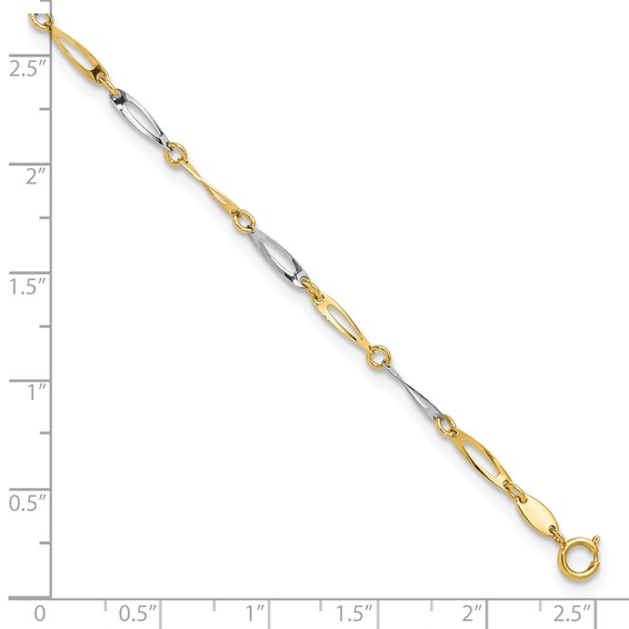 14k Two-Tone Polished Oval Twist Link 9 inch Plus 1 inch Extender - Total 10 inch Anklet