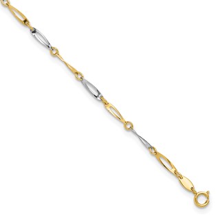 14k Two-Tone Polished Oval Twist Link 9 inch Plus 1 inch Extender - Total 10 inch Anklet