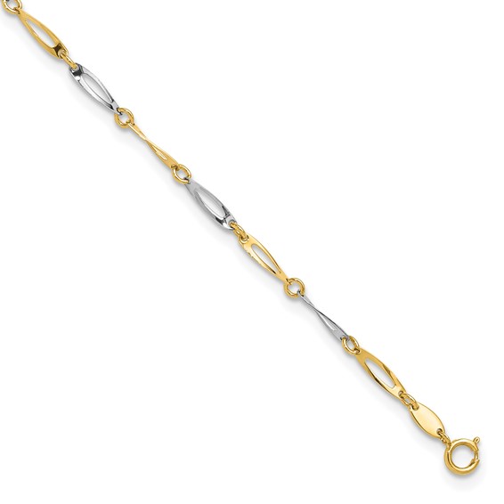 14k Two-Tone Polished Oval Twist Link 9 inch Plus 1 inch Extender - Total 10 inch Anklet