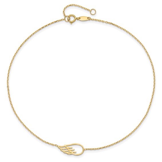 14K Cut-out Wing 10 inch Plus 1 inch Extender - Total 11 inch Anklet