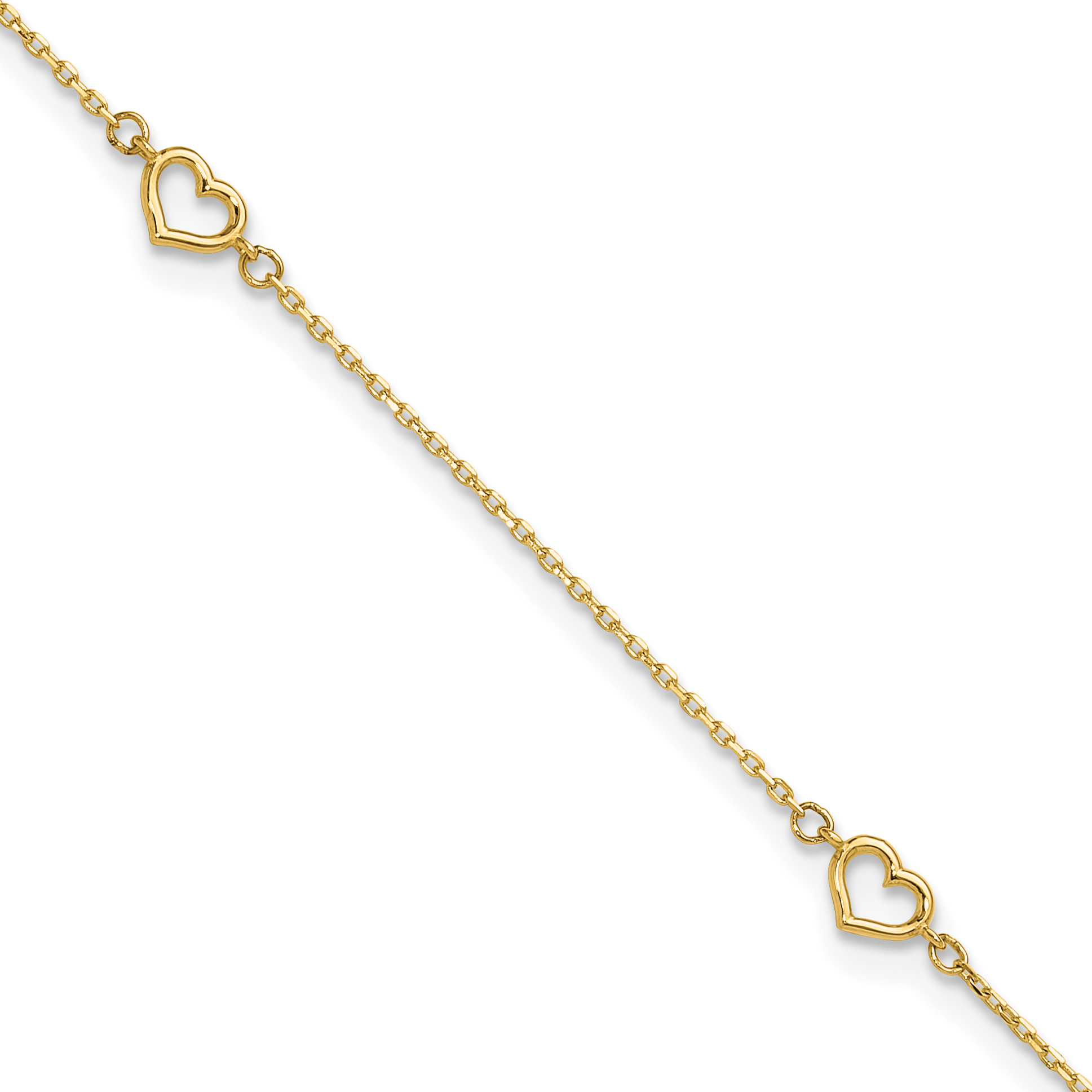 14K Open Hearts 4-Station 10 inch Anklet Plus 1 inch Extender (ANK300-10)