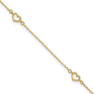 14K Open Hearts 4-Station 10 inch Plus 1 inch Extender - Total 11 inch Anklet