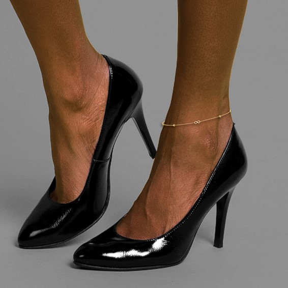 14K Polished Infinity and Beads 9 inch Plus 1 inch Extender - Total 10 inch Anklet