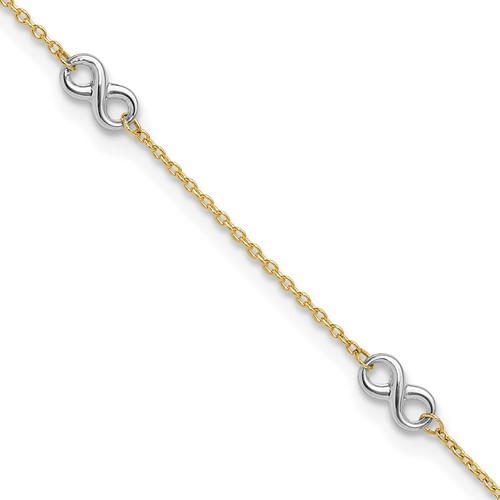 14K Two-tone Polished Infinity 5-Station 9 inch Plus 1 inch Extender - Total 10 inch Anklet