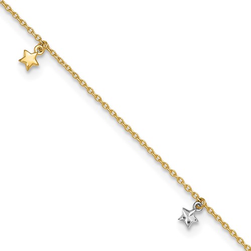 14K Two-tone Polished Diamond-cut Stars 9in Plus 1 in ext. Anklet