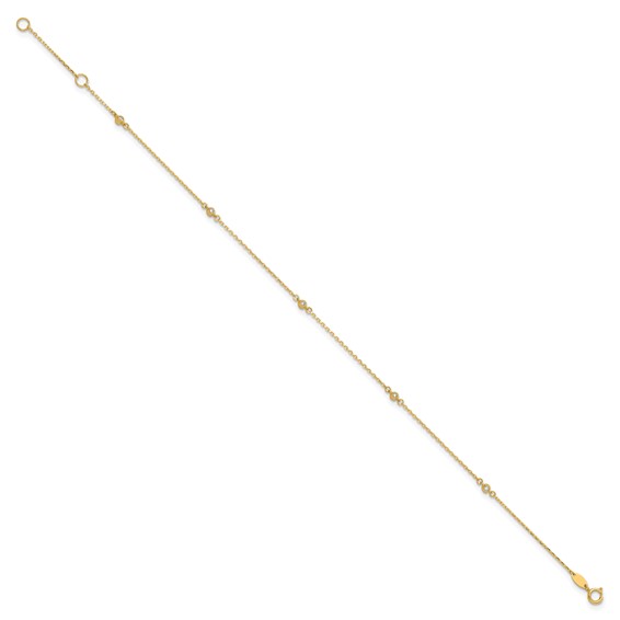 14K Bezel-set CZ 5-Station 9 inch Plus 1 inch Extender - Total 10 inch Anklet