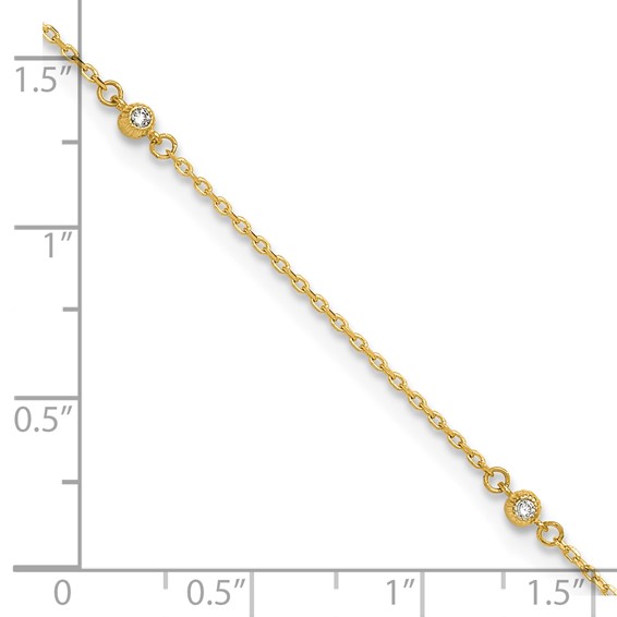 14K Bezel-set CZ 5-Station 9 inch Plus 1 inch Extender - Total 10 inch Anklet