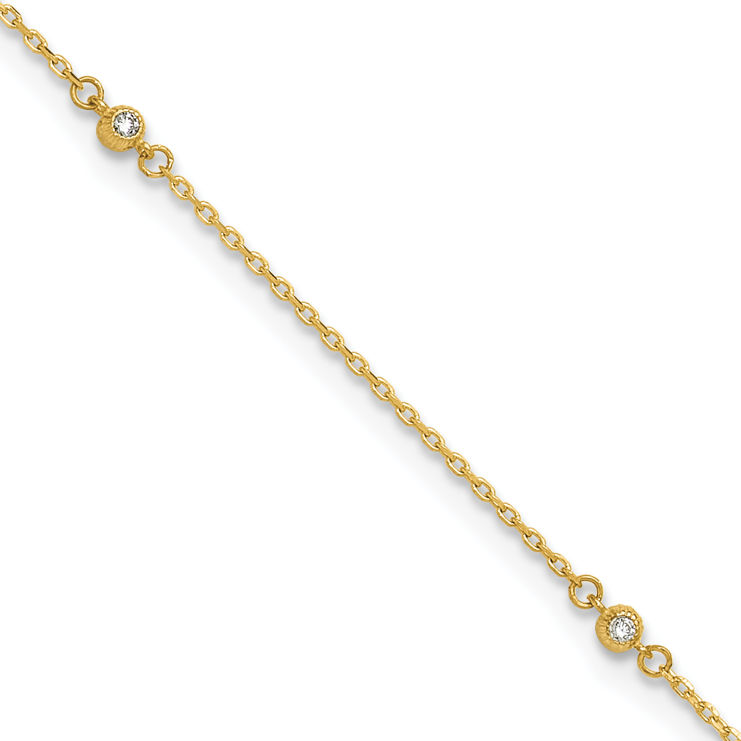 14K Polished Bezel-set CZ 5-Station 9 inch Anklet Plus 1 inch Extender (ANK329-9)
