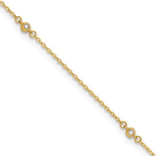 14K Bezel-set CZ 5-Station 9 inch Plus 1 inch Extender - Total 10 inch Anklet