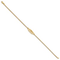 14K Yellow Gold Polished Filigree Heart and Bismark Chain Anklet, 9" view 2