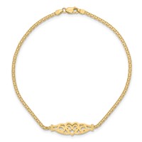 14K Yellow Gold Polished Filigree Heart and Bismark Chain Anklet, 9" view 4