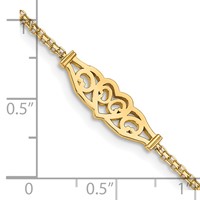 14K Yellow Gold Polished Filigree Heart and Bismark Chain Anklet, 9" view 3