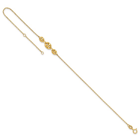 14K Fancy Mariner Link 9 inch Plus 1 inch Extender - Total 10 inch Anklet