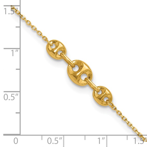 14K Fancy Mariner Link 9 inch Plus 1 inch Extender - Total 10 inch Anklet