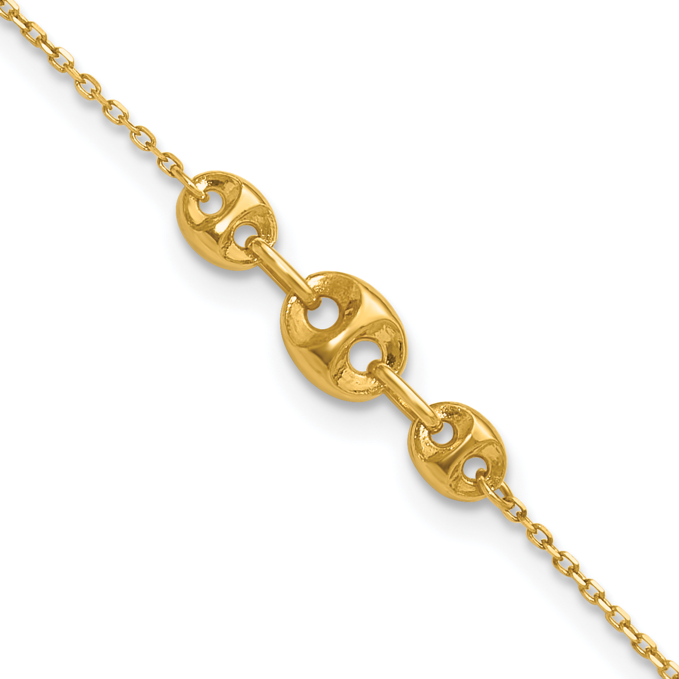14K Polished Fancy Mariner Link 9 inch Anklet Plus 1 inch Extender (ANK332-9)