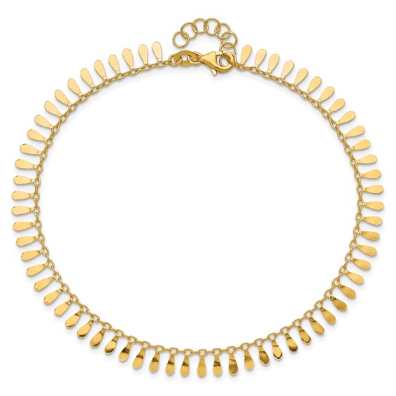 14K Polished Fancy Dangles 9 inch Plus 1 inch Extender - Total 10 inch Anklet