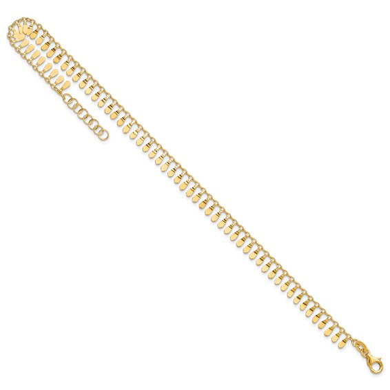 14K Polished Fancy Dangles 9 inch Plus 1 inch Extender - Total 10 inch Anklet