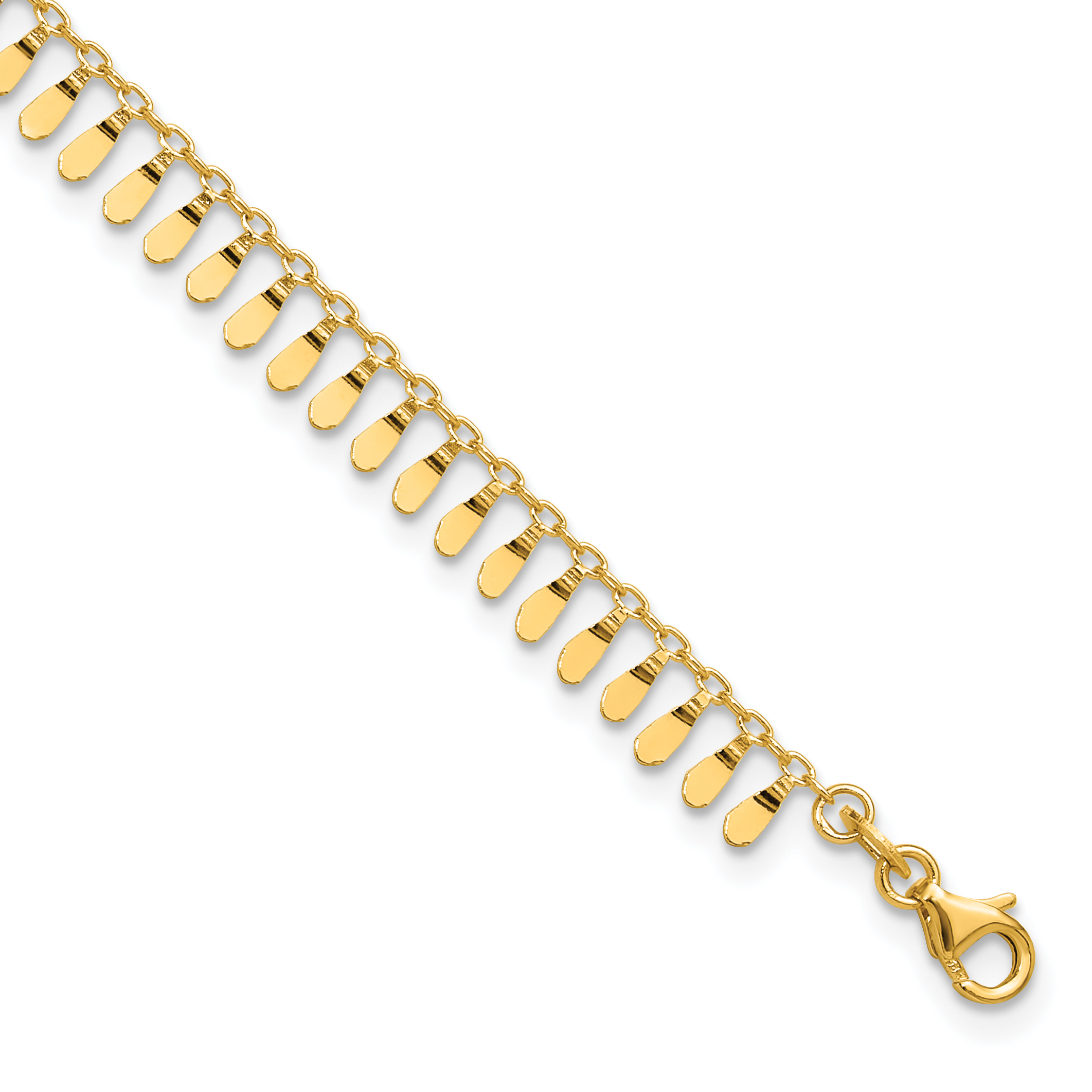 14K Polished Fancy Dangle 9 inch Anklet Plus 1 inch Extender (ANK333-9)