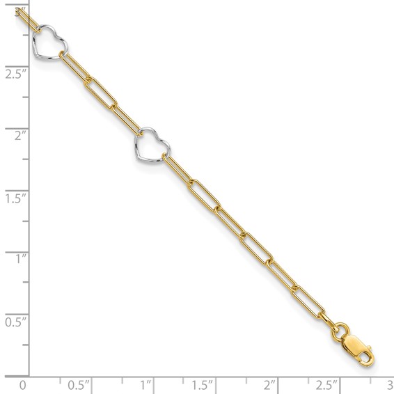 14K Two-tone 5 Hearts and Paperclip Links 9 inch Plus 1 inch Extender - Total 10 inch Anklet