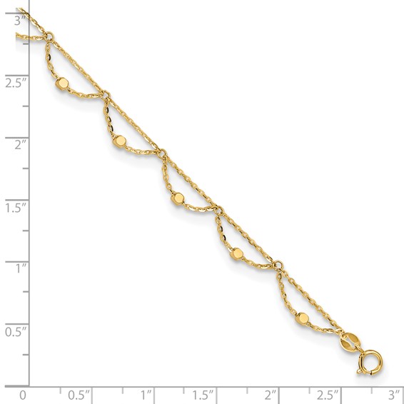 14K Diamond-cut Fancy Beaded 10 inch Plus 1.5 inch Extender - Total 11.5 inch Anklet