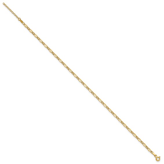 14K Polished Fancy Link Chain 9 inch Plus 1 inch Extender - Total 10 inch Anklet
