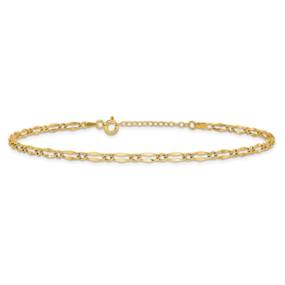 14K Polished Fancy Link Chain 9 inch Plus 1 inch Extender - Total 10 inch Anklet