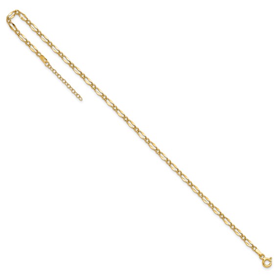 14K Polished Fancy Link Chain 9 inch Plus 1 inch Extender - Total 10 inch Anklet