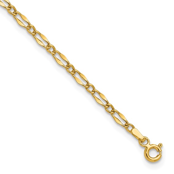 14K Polished Fancy Link Chain 9 inch Plus 1 inch Extender - Total 10 inch Anklet